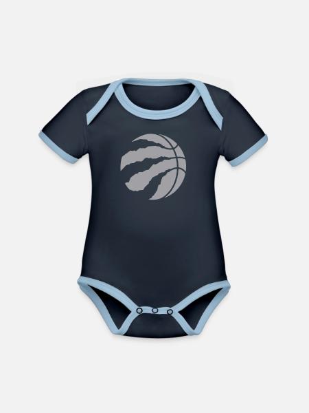 toronto raptors basketball - Organic Contrast SS Baby Bodysuit - navy/sky