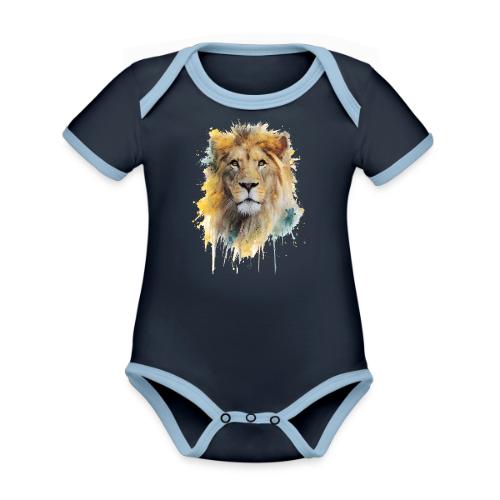 Watercolor Lion Portrait - Organic Contrast SS Baby Bodysuit