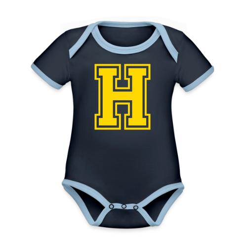 Letter H – Capital Athletic Alphabet Monogram - Organic Contrast SS Baby Bodysuit