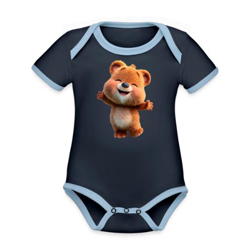 Joyful Baby Bear with Arms Up - Organic Contrast SS Baby Bodysuit