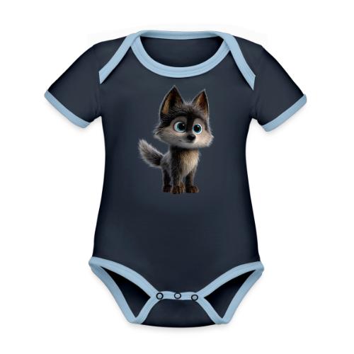 Innocent Cartoon Baby Wolf - Organic Contrast SS Baby Bodysuit