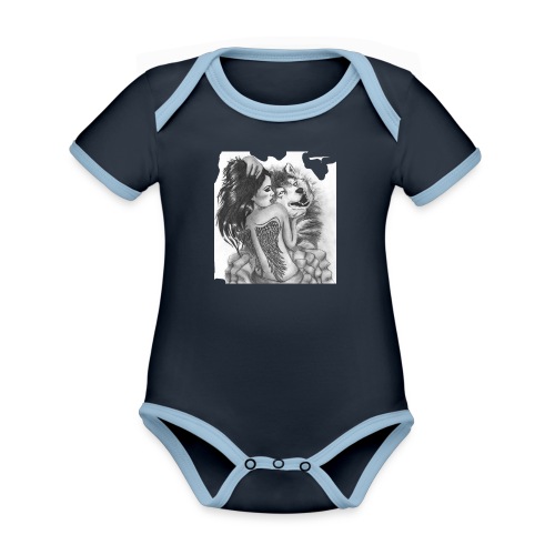Wolf with woman - Organic Contrast SS Baby Bodysuit