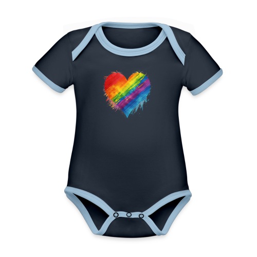 Watercolor Rainbow Pride Heart - LGBTQ LGBT Pride - Organic Contrast SS Baby Bodysuit