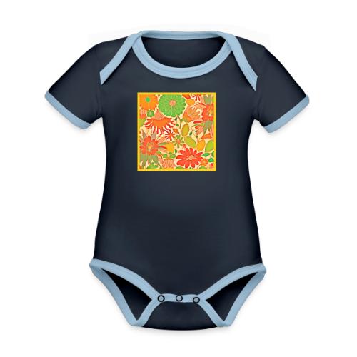 Vibrant Blossom Elegance Pattern - Organic Contrast SS Baby Bodysuit