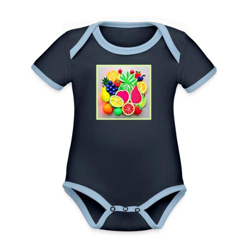 Colorful Fruit Pop Art - Organic Contrast SS Baby Bodysuit
