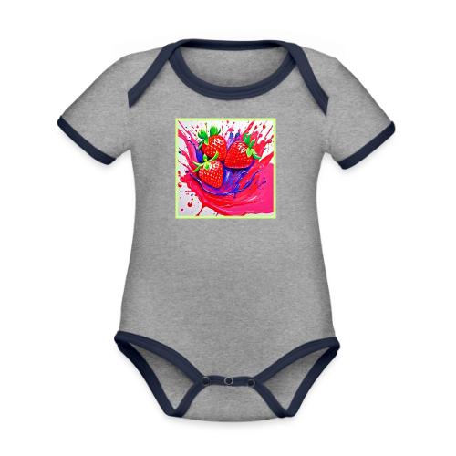 Vibrant Strawberry Splash - Organic Contrast SS Baby Bodysuit