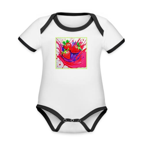Vibrant Strawberry Splash - Organic Contrast SS Baby Bodysuit