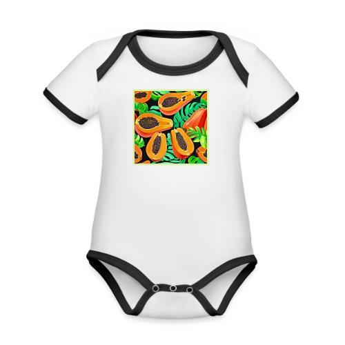 Papaya and Leaves Fresh Pattern - Organic Contrast SS Baby Bodysuit