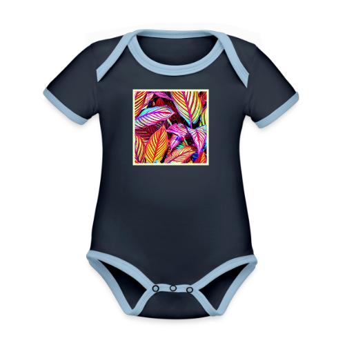 Striped Neon Leaves Design - Organic Contrast SS Baby Bodysuit