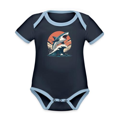 Fierce Shark Breaking Through Waves - Organic Contrast SS Baby Bodysuit