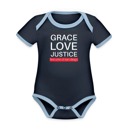 Grace Love Justice - square - Organic Contrast SS Baby Bodysuit