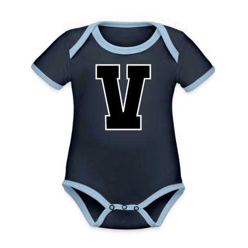 Varsity Letter V Athletic Alphabet Graphic - Organic Contrast SS Baby Bodysuit