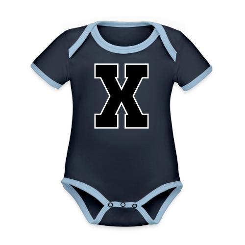 Varsity Letter X Athletic Monogram - Organic Contrast SS Baby Bodysuit