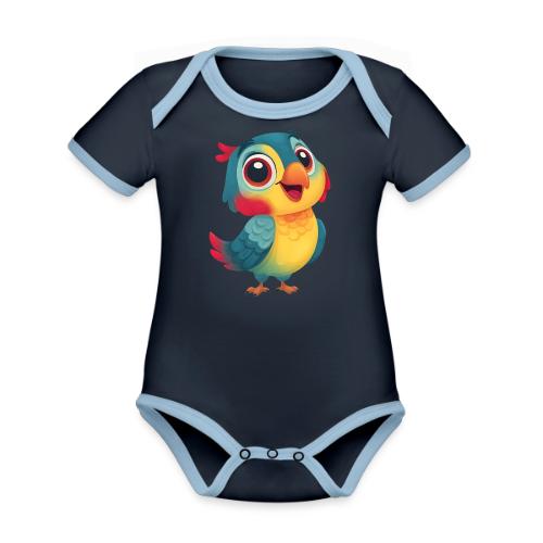 Bright Cartoon Parrot with Joyful Expression - Organic Contrast SS Baby Bodysuit