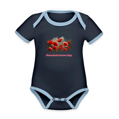 Remembrance Day with poppies - Organic Contrast SS Baby Bodysuit