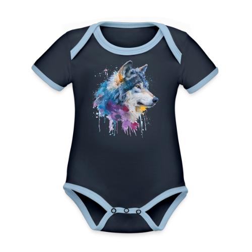 Splash-Art Wolf Head - Organic Contrast SS Baby Bodysuit