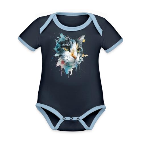 Watercolor cat face - Organic Contrast SS Baby Bodysuit