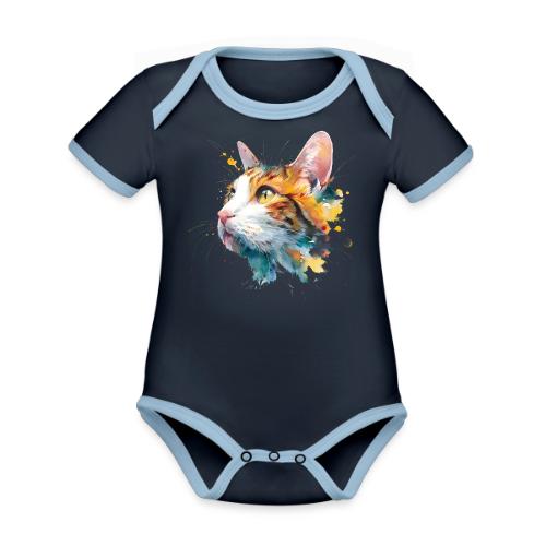 Cat: Feline Ink Burst - Organic Contrast SS Baby Bodysuit