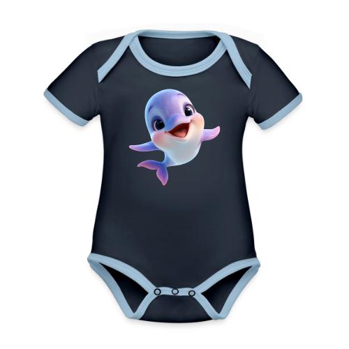 Purple-White Smiling Baby Dolphin - Organic Contrast SS Baby Bodysuit