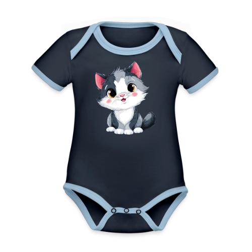 Sweet Sitting Kitten Cartoon Smiling - Organic Contrast SS Baby Bodysuit