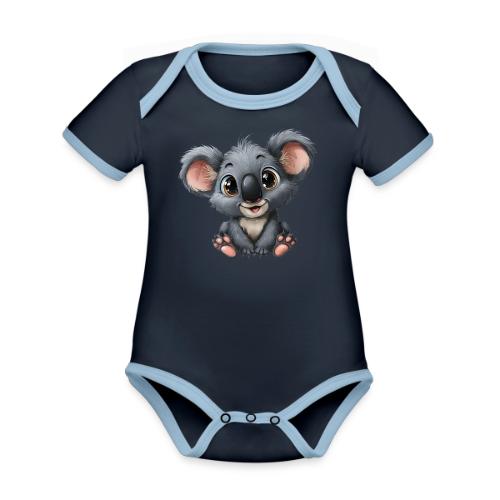 Joyful Cartoon Baby Koala with Big Eyes - Organic Contrast SS Baby Bodysuit