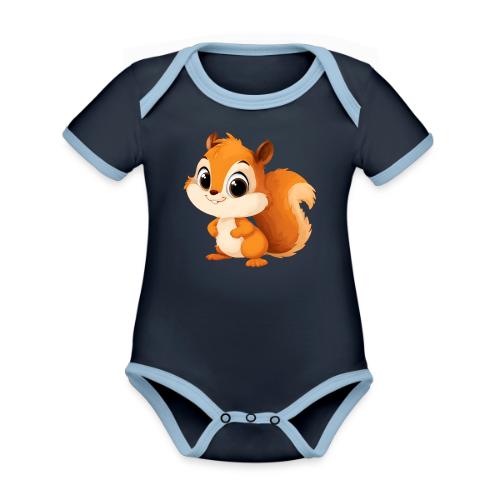 Playful Cartoon Squirrel with Big Innocent Eyes - Organic Contrast SS Baby Bodysuit