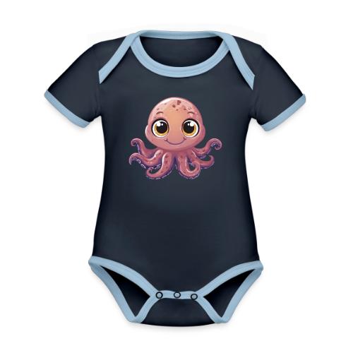 Cute Cartoon Baby Octopus with Big Eyes - Organic Contrast SS Baby Bodysuit