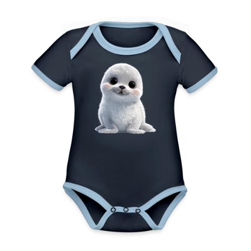 Cute White Cartoon Baby Sea Lion - Organic Contrast SS Baby Bodysuit