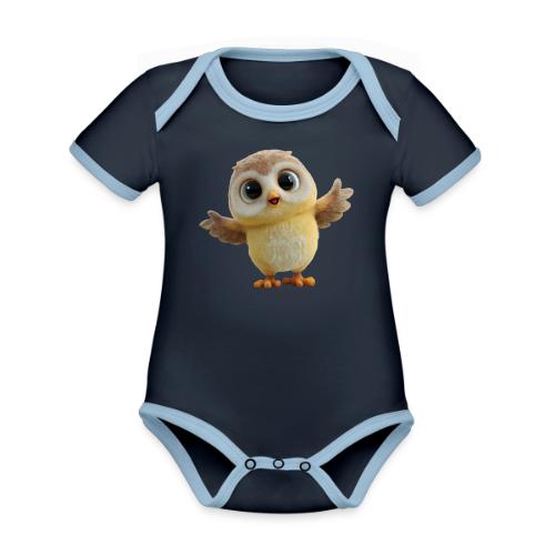 Cute Cartoon Baby Owl with Wings Open - Organic Contrast SS Baby Bodysuit