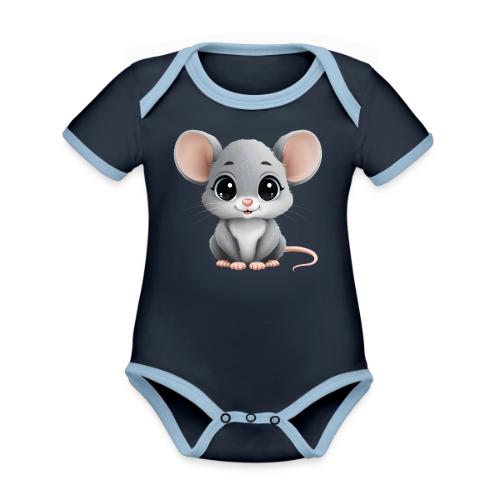 Baby Mouse: Little Grey Explorer - Organic Contrast SS Baby Bodysuit
