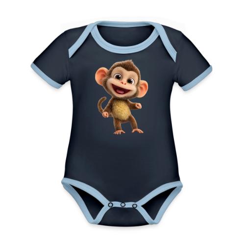 Happy Baby Monkey Standing - Organic Contrast SS Baby Bodysuit
