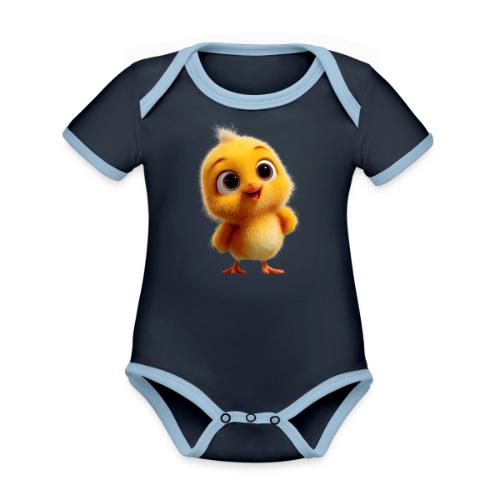 Cute Cartoon Yellow Chick with Big Sparkling Eyes - Organic Contrast SS Baby Bodysuit