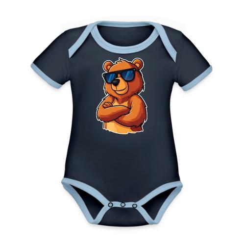 Cool Bear Sunglasses Cartoon Design - Organic Contrast SS Baby Bodysuit