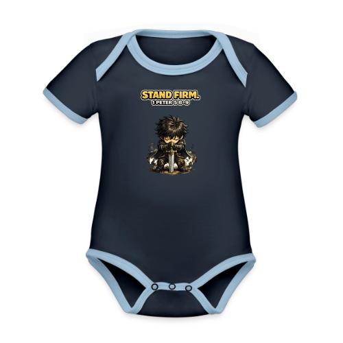 Stand Firm Chibi Warrior | 1 Peter 5:8-9 - Organic Contrast SS Baby Bodysuit
