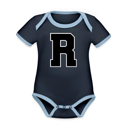 Varsity Letter R Athletic Monogram - Organic Contrast SS Baby Bodysuit
