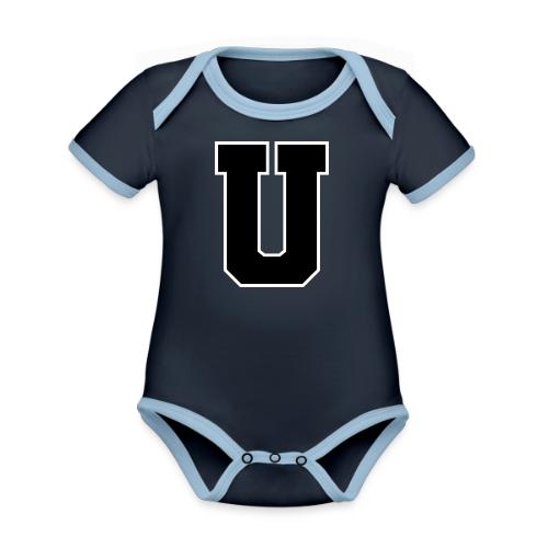 Varsity Letter U Collegiate Monogram - Organic Contrast SS Baby Bodysuit