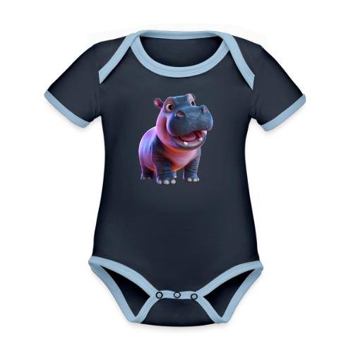 Smiling Cartoon Baby Hippo Standing - Organic Contrast SS Baby Bodysuit