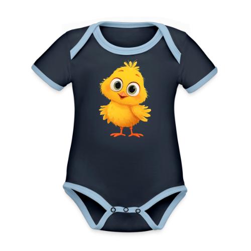 Sweet Yellow Cartoon Chick with Joyful Smile - Organic Contrast SS Baby Bodysuit