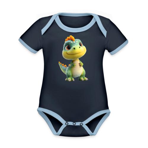 Playful 3D Baby Dinosaur - Organic Contrast SS Baby Bodysuit