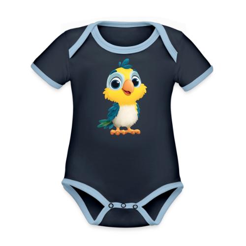Playful Cartoon Parrot with Big Happy Eyes - Organic Contrast SS Baby Bodysuit