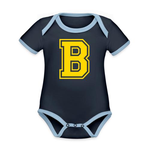 Letter B – Capital Athletic Alphabet Monogram - Organic Contrast SS Baby Bodysuit