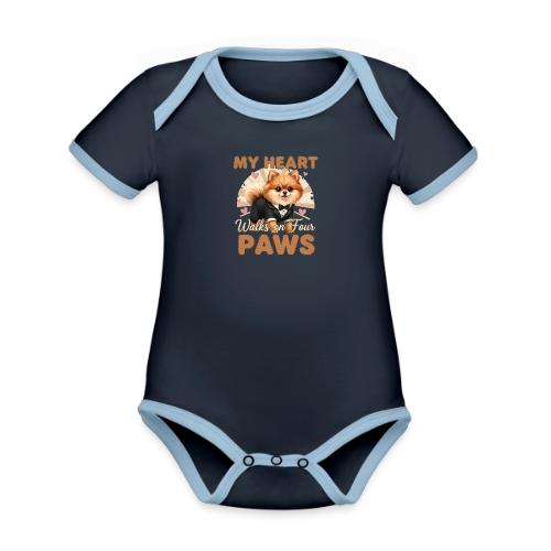 My Heart Walks on Four Paws – Pomeranian tee - Organic Contrast SS Baby Bodysuit