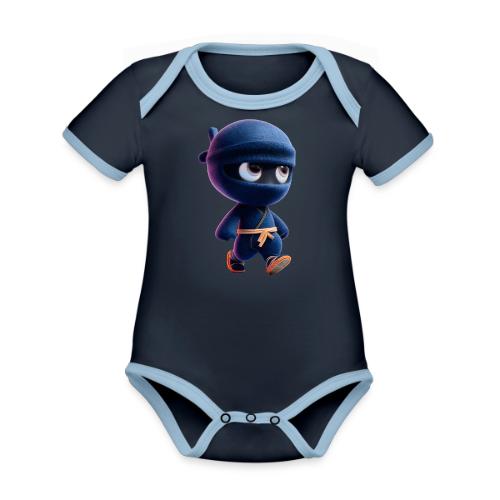 Playful Cartoon Baby Ninja Walking Happily - Organic Contrast SS Baby Bodysuit