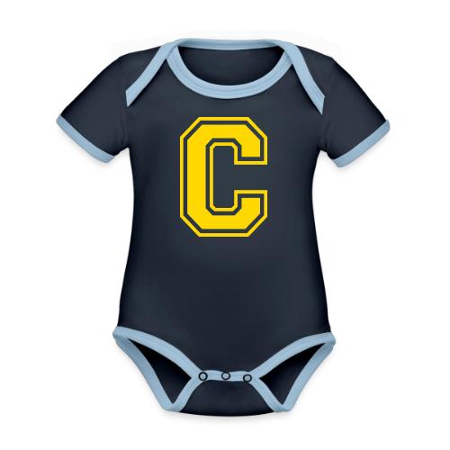 Letter C – Capital Athletic Alphabet Monogram - Organic Contrast SS Baby Bodysuit