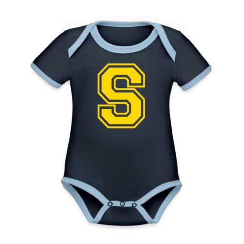 Letter S – Capital Athletic Alphabet Monogram - Organic Contrast SS Baby Bodysuit