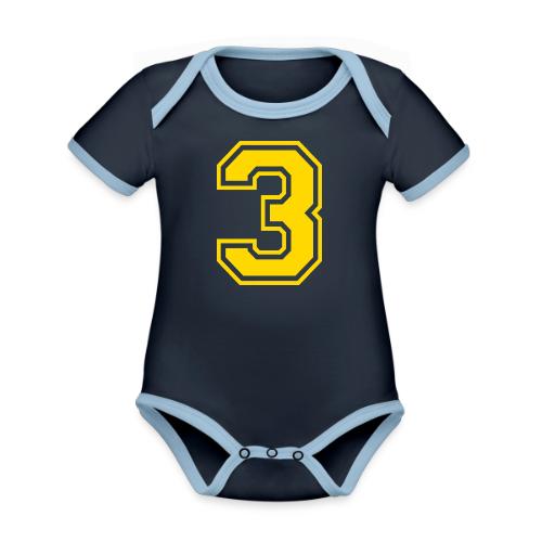 Number 3 in a classic athletic collegiate font - Organic Contrast SS Baby Bodysuit