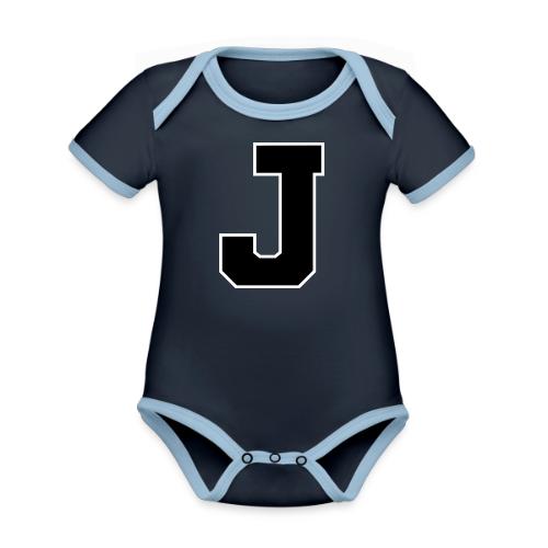 Varsity Letter J Athletic Alphabet Graphic - Organic Contrast SS Baby Bodysuit
