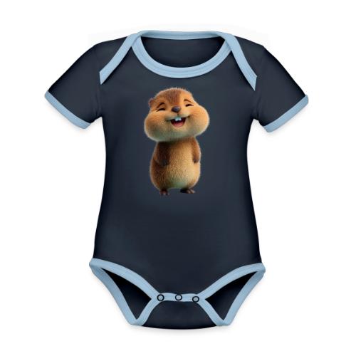 Joyful Cartoon Baby Beaver - Organic Contrast SS Baby Bodysuit