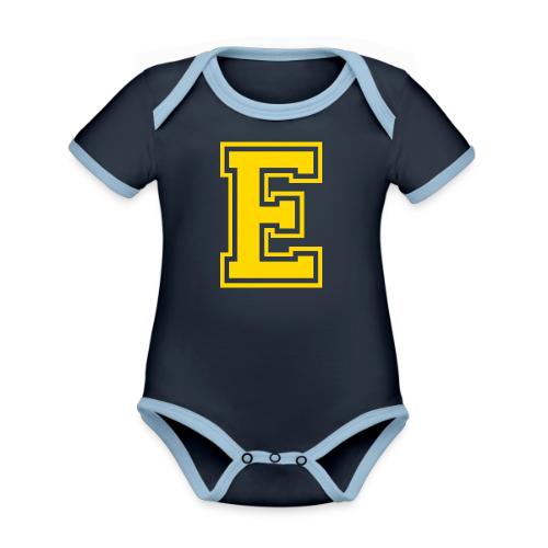 Letter E – Capital Athletic Alphabet Monogram - Organic Contrast SS Baby Bodysuit