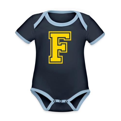 Letter F – Capital Athletic Alphabet Monogram - Organic Contrast SS Baby Bodysuit